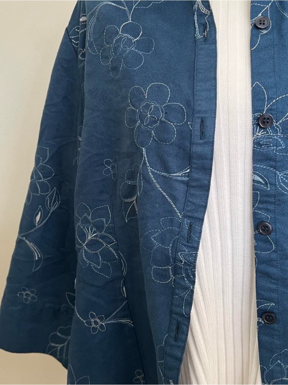 Blue Floral Embroidered Shirt Jacket - Women - Picture 2 of 8